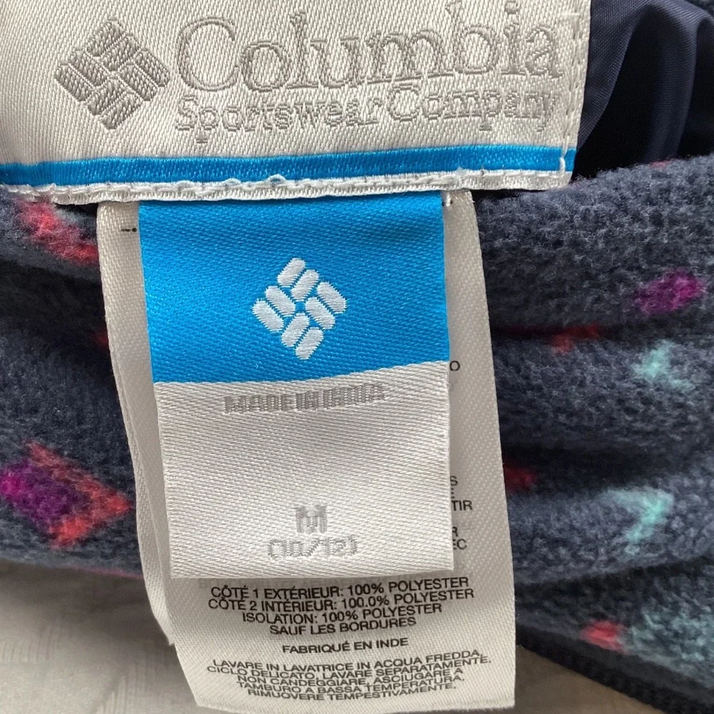 Columbia Girls‎ Reversible Hooded Jacket Navy Blue Fleece Print Size M 10/12